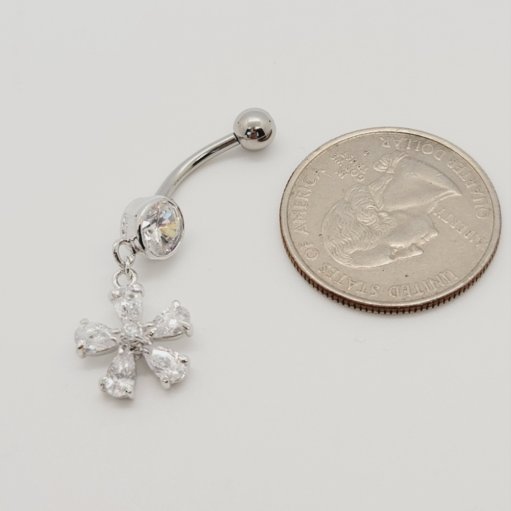 New Sterling Silver CZ Belly Button Navel Ring